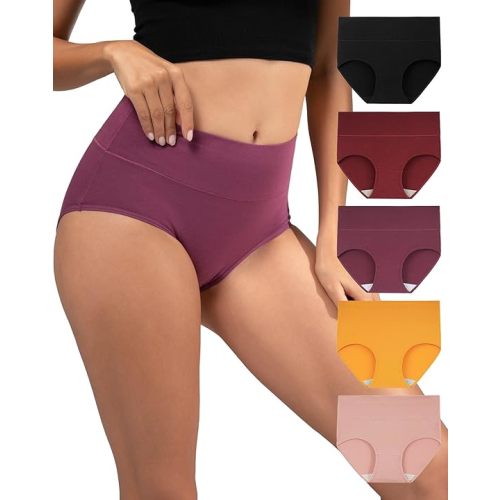INNERSY Women's Underwear Cotton Briefs High Waisted Breathable Panties 5 Pack