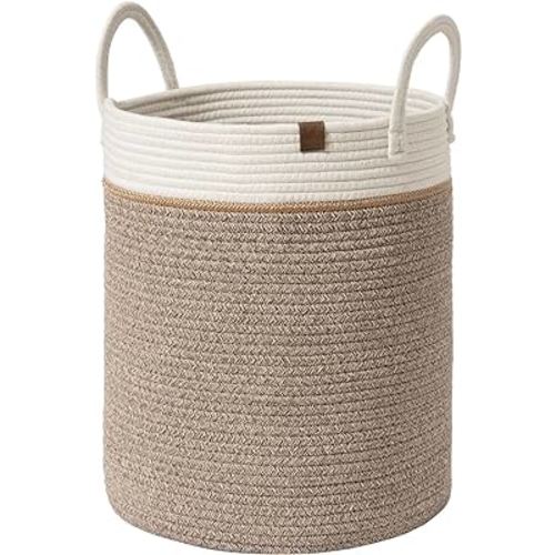 LA JOLIE MUSE Woven Basket Rope Storage Baskets - Large Cotton Organizer, Basket for Baby Blanket, Kids Toy Nursery Laundry Basket Mocha M