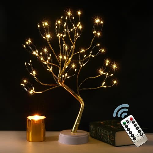 Twinkling Tree Fairy Light Spirit Tree Lamp Bonsai Tree Light, Fairy Light Tree, Cute Room Decor Aesthetic Decor, Mothers Day Gifts, Twinkle Tree (Gold Branch 108 LED with Remote)