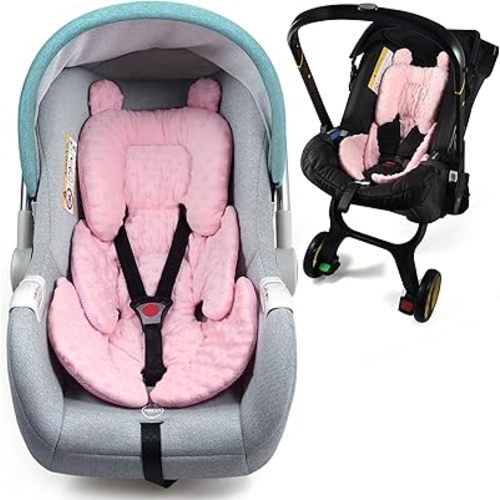 3in1 Reversible Carseat Head Body Support Newborn,3D Minnky Infant Car Seat Insert,Extra Soft Breathable Baby Car Seat Pillow Cushion Boys Girls,fit Stroller,Bouncer,Swing(Pink)