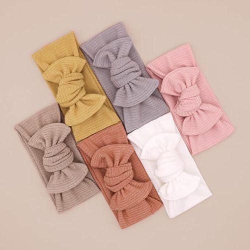 Baby Girls Headbands with Bows Infant Toddler Headwrap Hair Accessories - Rib Knit Tie-on Headwrap - 6 Count (Pack of 1)