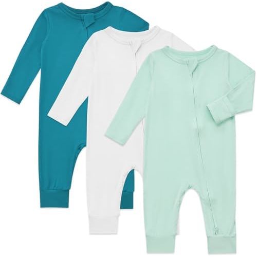 Aablexema Baby Footless Pajamas Rayon 3pcs Unisex Infant Zipper Romper with Mitten Cuffs Sleep Play PJs