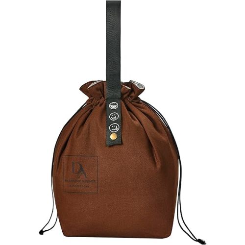 Reusable Drawstring Lunch Bag,Insulated Handbag Tote bag with Handle,Lunch Sackand Drawstring Closure for Women Work Picnic or Travel (Brown)