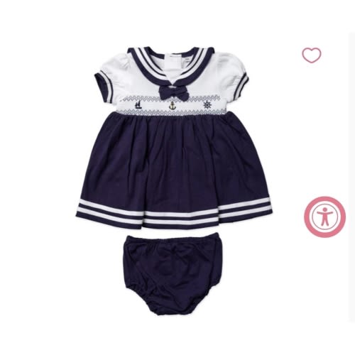 Rose Textiles - Baby Girls Dress Set, Navy Nautical