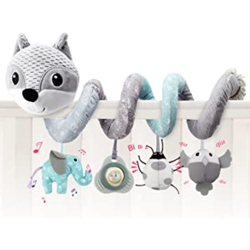 JERICETOY Baby Car Seat Toy Stroller Toy Infant Activity Spiral Plush Toys Hanging Stroller Toys for Baby Car Seat Stroller Bar Crib Bassinet Mobile with Music Squeaker Rattles (Fox)
