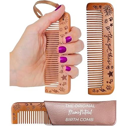 Mama Natural Wooden Labor Comb – Essential Birth & Delivery Support | Ergonomic Wood Comb for Pregnancy, Contractions & Acupressure Relief