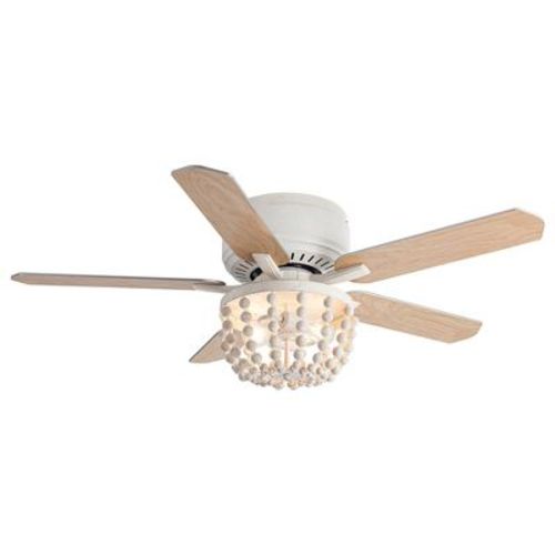 Parrot Uncle 48" Farmhouse White Wood Bread Flush Mount Ceiling Fan with Light and Remote