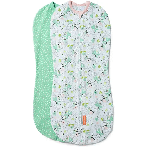 SwaddleMe by Ingenuity Compression Swaddle Pod, Two-Way Zipper for Easy Changes, Improves Sleep & Calms Startle Reflex, 3-6 Months, 2-Pack - Peekaboo Panda