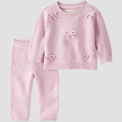 Little Planet By Carter's Organic Baby Girls' 2pc Bow Sweater Set - Pink Newborn