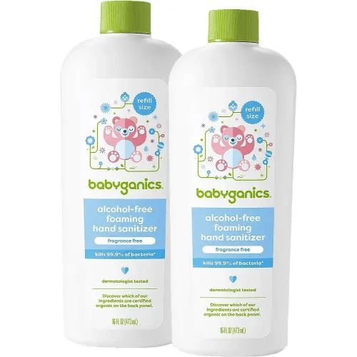 BabyGanics Foaming Hand Sanitizer Refill, Alcohol Free, Fragrance Free, Kills 99.9% of Common Bacteria, Moisturizing, 16 Fl Oz (Pack of 2)