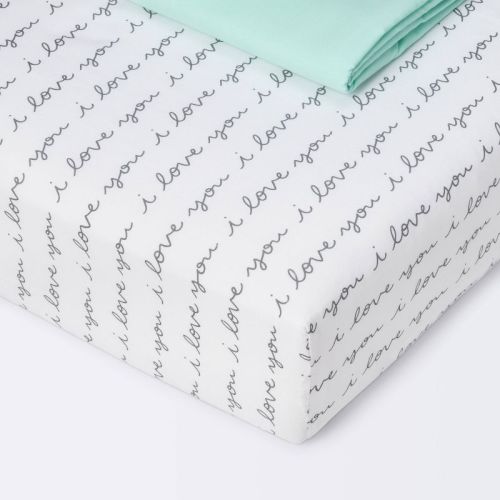 Crib Fitted Sheets I Love You And Mint Solid - Cloud Island™ - Gray/mint - 2pk