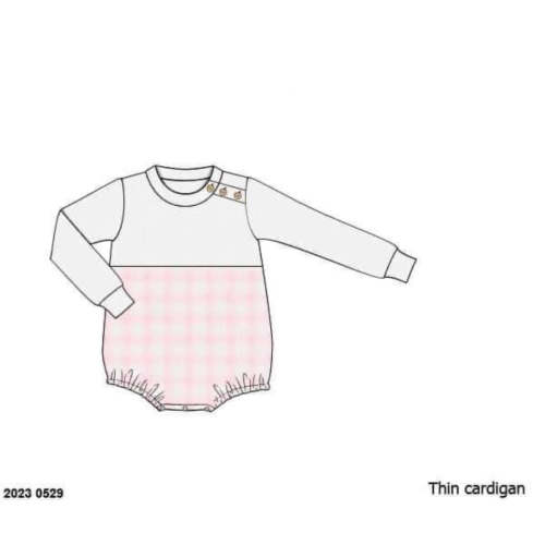 RTS: Blue & Pink Check- Girls French Knot Sweater Bubble (No Monogram)