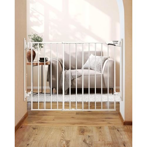 Babelio 27-45 in No Bottom Bar Baby Gate with Easy Installation, 2-in-1 Auto Close Design, Suitable for The House, Stairs, and Doorways, Safety Pet Gates with Large Walk-Thru Door, White.
