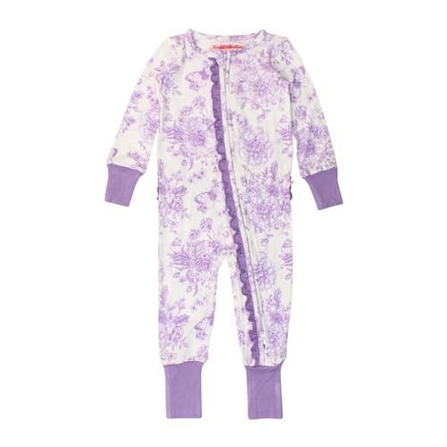 RuffleButts SoftSnooze™ Viscose from Bamboo Baby Girls Ruffle One Piece Convertible Pajamas