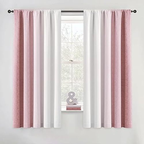 Ombre 100% Blackout Curtains 63 Inch Length 2 Panels for Nursery Bedroom Pink White Gradient Patterned Room Darkening Noise Reducing Rod Pocket Window Treatment Drapes