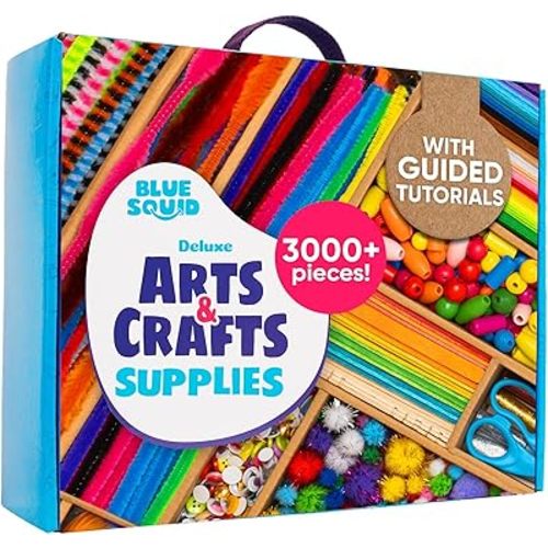 Blue Squid 3000+ pcs Arts and Crafts Supplies for Kids | Craft Kit Box for Kids Age 3-5, 4-8, 6-8, 8-12 | Craft Supplies & Materials Crafts Set Toys Art Box Gifts for Girls Boys Bulk Art Kit