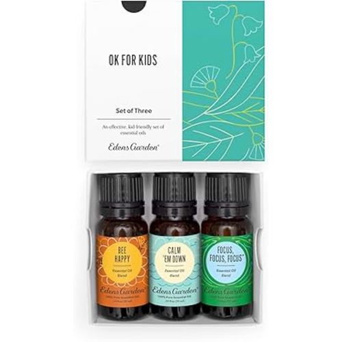 Edens Garden OK For Kids Essential Oil 3 Set – 100% Pure Therapeutic Grade, Undiluted Aromatherapy Scents For Slime Making, Diffusers & Humidifiers – No Fragrance Oils, Gentle & Natural, 10 ml/ 3 Pack