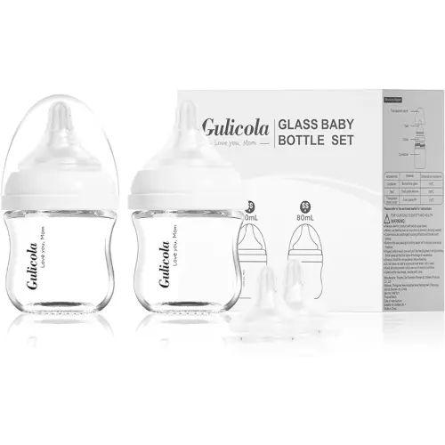 Small Glass Baby Bottle for Newborn Breastfeeding Babies, Preemie & Extra Slow Flow Nipples (SS), Anti-Colic, Breast-Like, 0 Months+, 3 oz, 2 Pack - White
