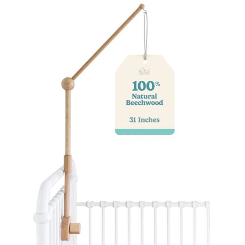 Baby Crib Mobile Arm Wooden Holder - Baby Mobile Hanger for Crib (31 inch, 100% Natural Beechwood) Strong Anti Slip - Nursery Decor & Gift Accessories (Original)