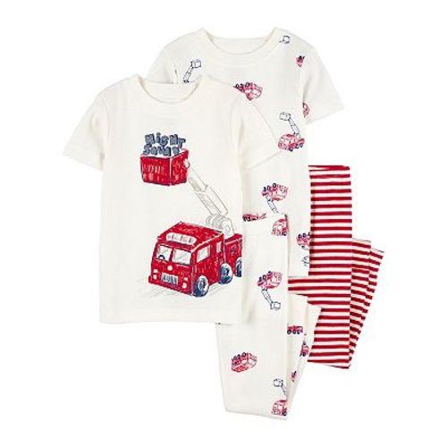 Baby Boy Carter's 4-Piece Fire Truck Cotton Pajama Top & Pajama Pants Set