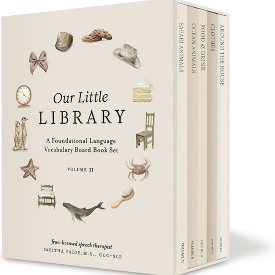 Our Little Library Vol. 2: First 100 Words Board Book Box Set, including Ocean Animals, Safari Animals, Food and Drink, Clothes, and Around the House (Tabitha Paige Children's Book Series)
