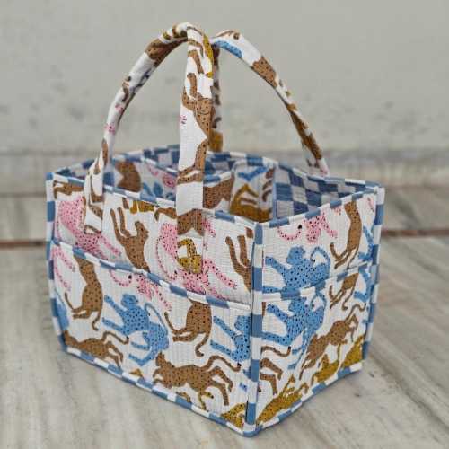 Handmade Quilted Leopard Print Diaper Caddy Organizer, Safari Nursery Storage Basket