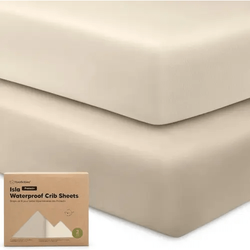 Waterproof Crib Sheets for Boys, Girls - 2-Pack Fitted Crib Sheet, Waterproof Crib Mattress Protector,Viscose Derived from Bamboo Crib Sheets Neutral,Baby Crib Mattress Sheet,Toddler Bed Sheets (Ecru)