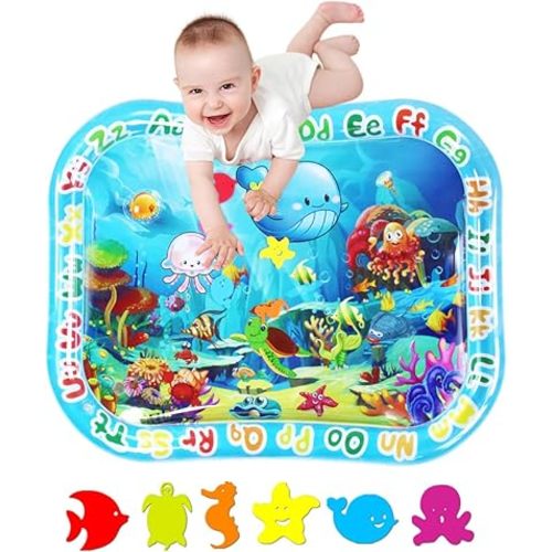 Extra Big Tummy time mats, Large Tummy time Toys, Seas and Oceans Tummy Baby Toys with BB Call, Fun Early Development Activity Play Center for Newborn (39.5x31.5 in)