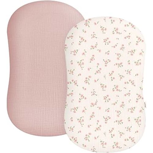 Muslin Baby Lounger Cover 2 Pack, Soft Breathable Newborn Lounger Pillow Cover for Boys Girls Infant (Rosy)