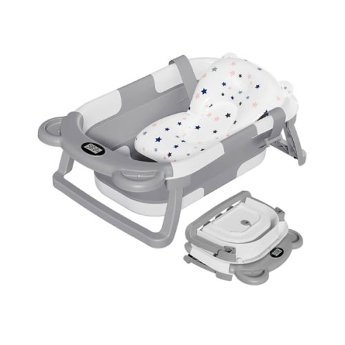 TPN Collapsible Baby Bathtub, Baby Bath Tub with Soft Cushion & Real-Time Thermometer, Baby Bathtub Infant to Toddler Tub (0-36 Months), Portable Travel Baby Tubs for Newborns (Grey)