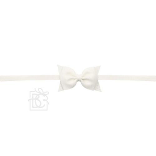Thin Headband with Dainty Flat Grosgrain Hair Bow - Beyond Creations | Antique White