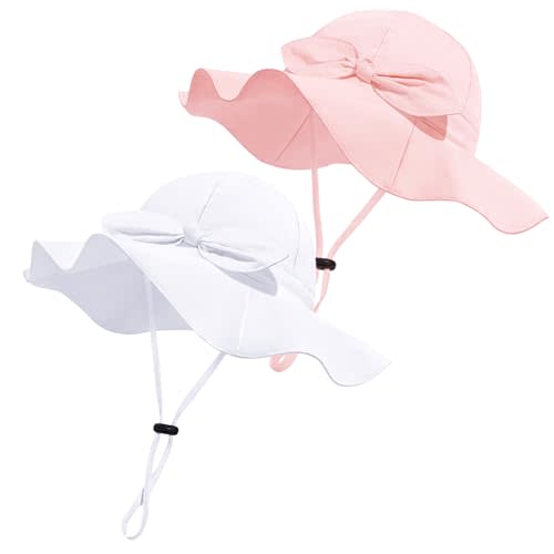 Baby Girl Sun Hat with UPF 50+ Outdoor Adjustable Beach Hat with Wide Brim Bucket Hats