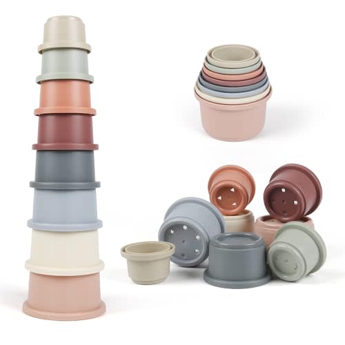 Baby Stacking Cups Bath Toy for Toddlers 1-3,8PCS Stackable Nesting Cups Water Pool Tub Toy for 6-12 Months Infant,Early Educational Develop Montessori Gift for 2-4 Years Old Boys Girls