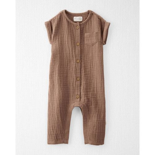 Baby Organic Cotton Gauze Jumpsuit - Style,Nutmeg