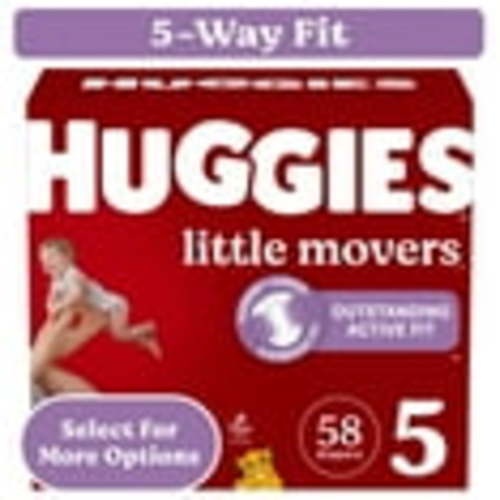 Huggies Size 5 Little Movers Baby Diapers, 58 Ct, Leak-Free, Soft & Comfortable, with DryTouch Liner