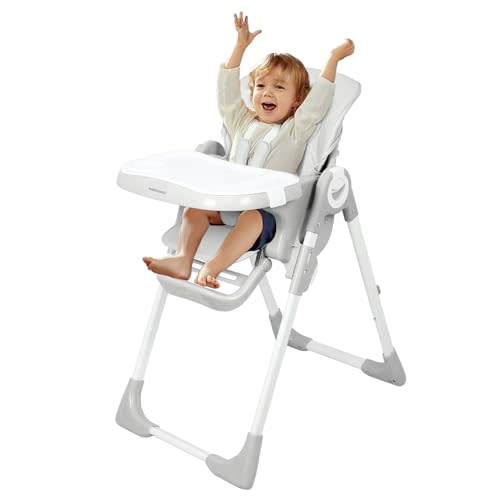 babimoni 4 in 1 Baby High Chair, High Chairs for Babies and Toddlers, Portable Feeding and Eating Seat, Foldable Highchair with 4 Levels of Recline and 7 Levels of Height Adjustment (Gray)