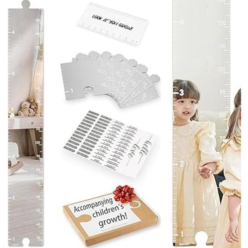 Growth Chart for Wall, Growth Chart Mirror, Puzzle Mirror Growth Chart for Wall, Height Ruler with Stickers for Nursery Wall Decor Dress up Cente