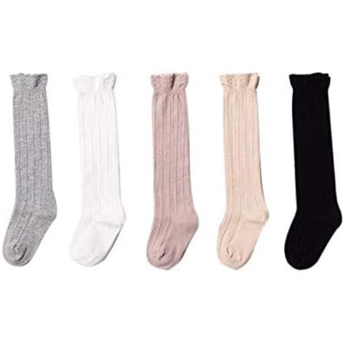 Baby Girls Boys Toddlers No Seam Cotton Knee High Socks Tube Ruffled Stockings 5 Pack