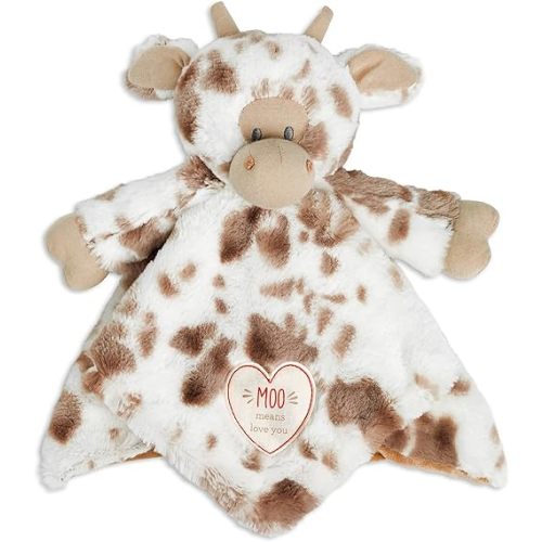 DEMDACO Moo Love You Brown and White 14 Inch Stuffed Animal Rattle Blankie Cow