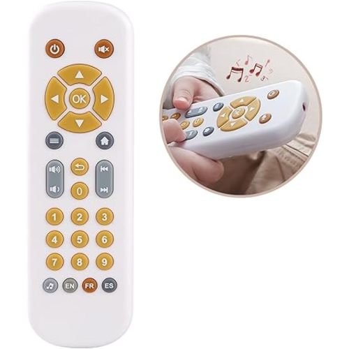 Nueplay Baby TV Remote Control Toy with Light and Sound, Toddler Realistic Controller with 3 Languages, Early Educational Learning Musical Toys, Preschool Infant Boys Girls 6, 12, 18 Months, White