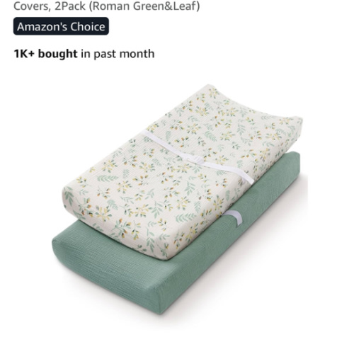 Blissful Diary Muslin Changing Pad Cover for Girls Boys, Ultra Soft Breathable Cotton, Baby Diaper Change Table Pad Covers, 2Pack (Roman Green&Leaf)