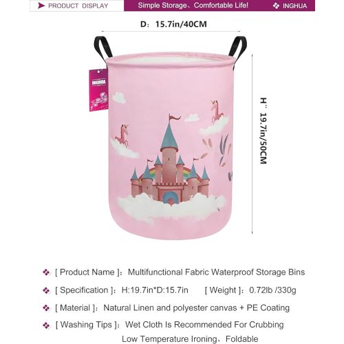Laundry Hamper Large Canvas Fabric Lightweight Storage Basket/Toy Organizer/Dirty Clothes Collapsible Waterproof for College Dorms, Boys and Girls Bedroom,Bathroom(Unicorn Castle)