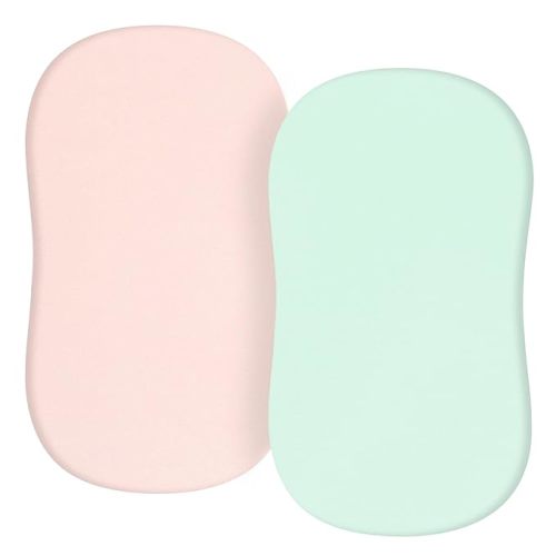 TILLYOU Baby Bassinet Sheets for Girls Boys, Fit for Hourglass Oval Rectangle Bassinet Mattress Sheets, 33”X16”, 2 Pack Green & Pink