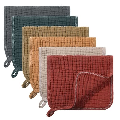 Hicarer 6 Count Muslin Burp Cloths Cotton Baby Burping Rags Large 20 x 10 Inch 6 Layers Spit up Rags Soft Absorbent Multicolor Wash Cloths Diapers for Newborn Baby Girl Boy(Dark Color Series)