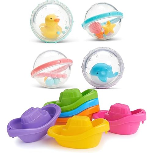 Munchkin® Little Boat Train Baby and Toddler Bath Toy, 6 Piece Set & ® Float & Play Bubbles™ Baby and Toddler Bath Toy, 4 Count