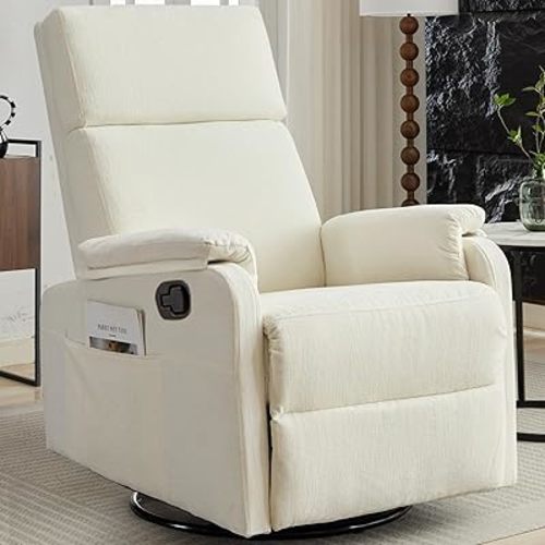 Recliner Chair, Swivel Rocking Recliner Chair for Adults, Glider Rocking Chair, Small Nursery Chair Recliner for Living Room, Reclining Chair with Modern-Designed Armrests, Chenille, Beige