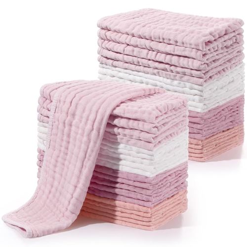 Buryeah 20 Pcs Large 20 x 10 Inch Burp Cloths Multi Colors Washcloths Baby Burping Cloth Diapers 6 Absorbent Layers Face Towels (Sweet Colors)