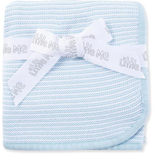 Little Me Baby Boys' 100% Cotton Textured Stripe Blue and White Stroller Blanket, 30 x 40 Inches