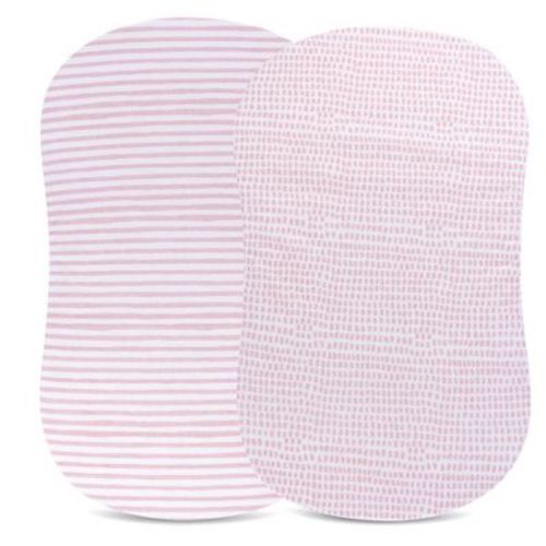 Ely's & Co. Baby Fitted Waterproof Bassinet Sheet Set 100% Combed Jersey Cotton Mauve Pink Stripes & Splash 2 Pack