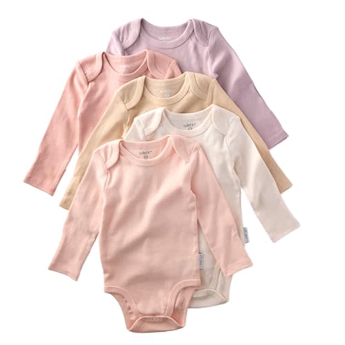 Butterblu Blake 5-Pack Long Sleeve Bodysuits 100% Organic Cotton, Unisex | GOTS certified Organic Cotton for Baby Girls, Boys, Unisex, Easy Snap On Closure, Made to Match Colors for Gifts